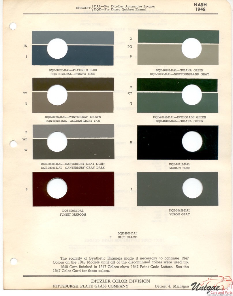 1948 AMC Nash PPG 1 Paint Charts